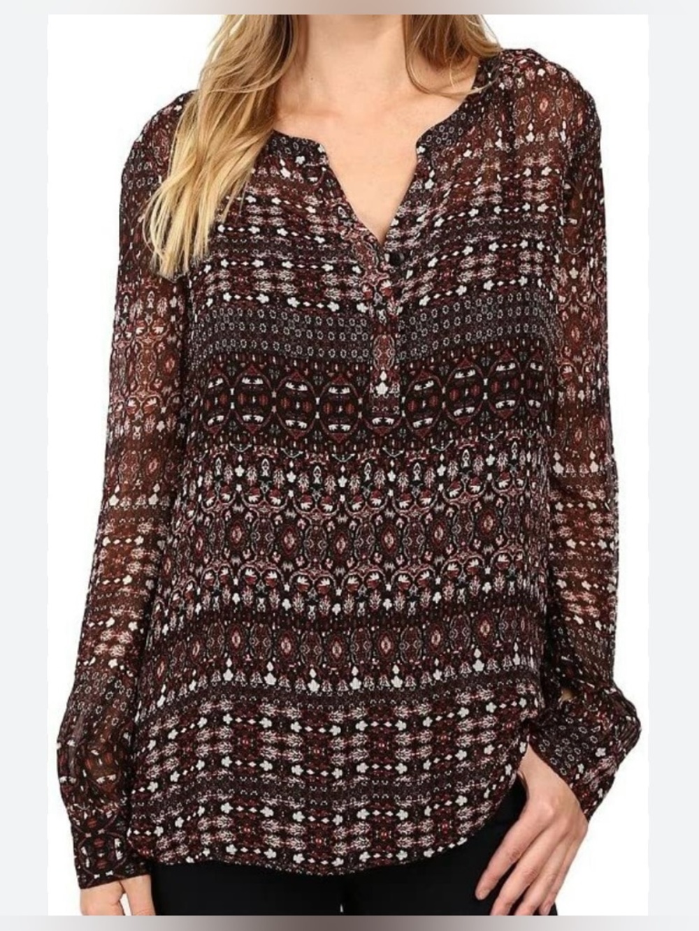 Sanctuary (Anthropologie) Romantic Billy Sheer V-Neck Button Down Top | Small